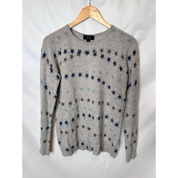 CHARTER CLUB LUXURY CASHMERE M SWEATER CREW NECK GREY stars  PULLOVER pretty - Picture 2 of 8